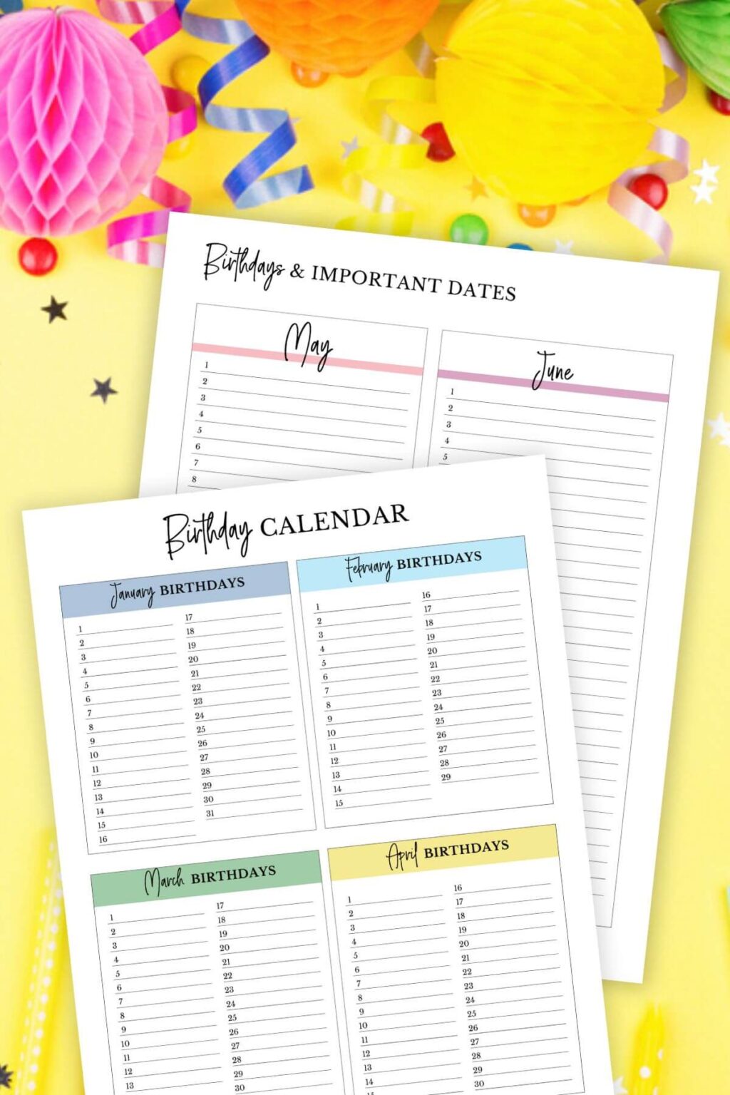 Free Printable Perpetual Birthday Calendar Templates