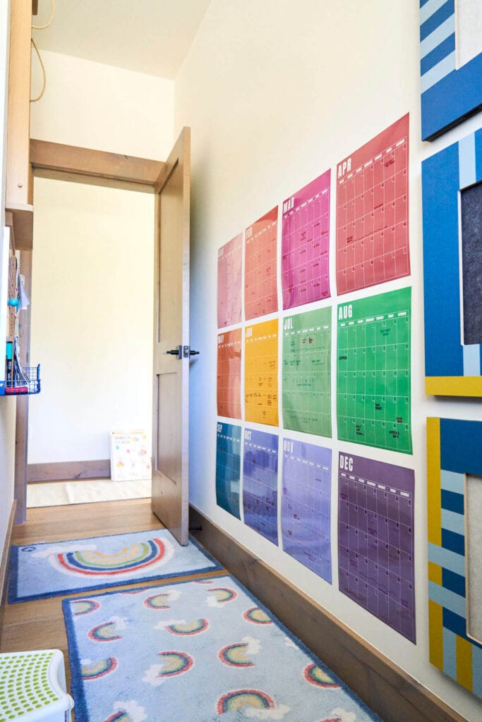 brightly colored wall calendar in a family command center