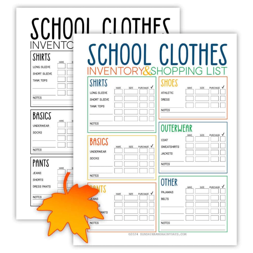 back to school clothes lists