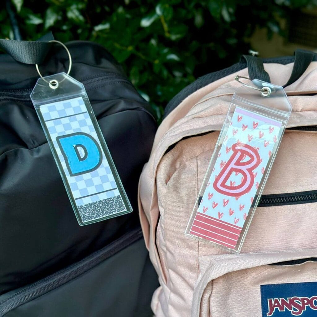 free printable backpack tags on kids' backpacks