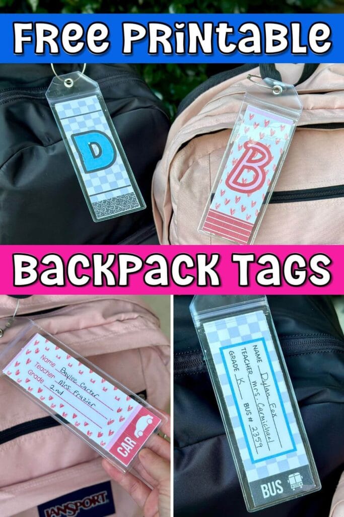 collage with pictures of different backpack tags