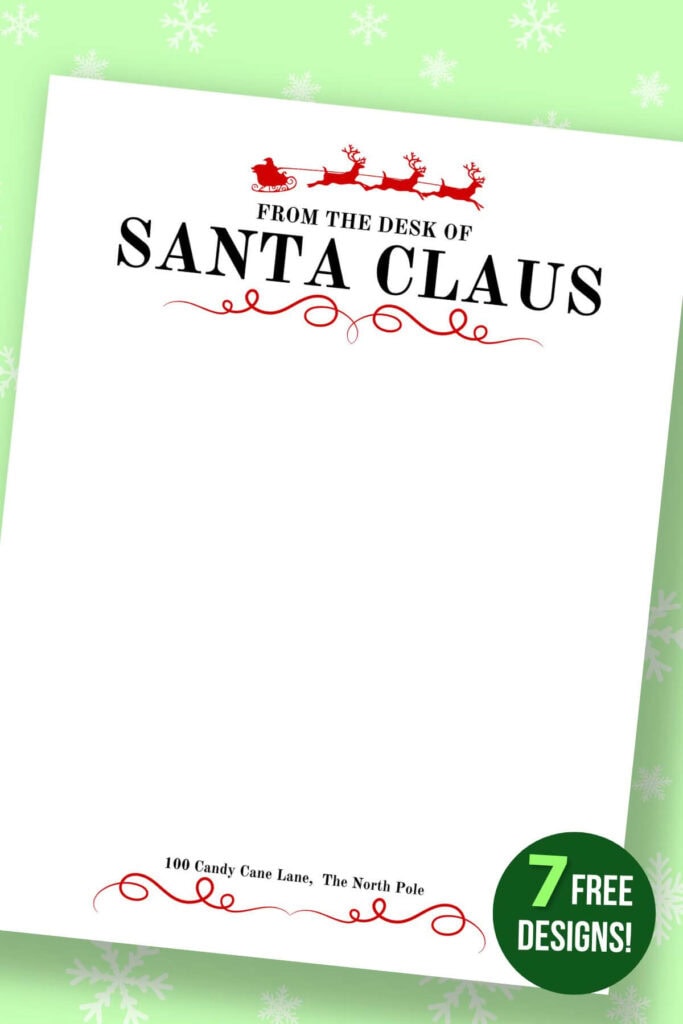 Santa letterhead with a sleigh and reindeer