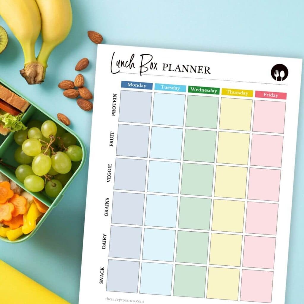 lunch box planner template with a school lunch box