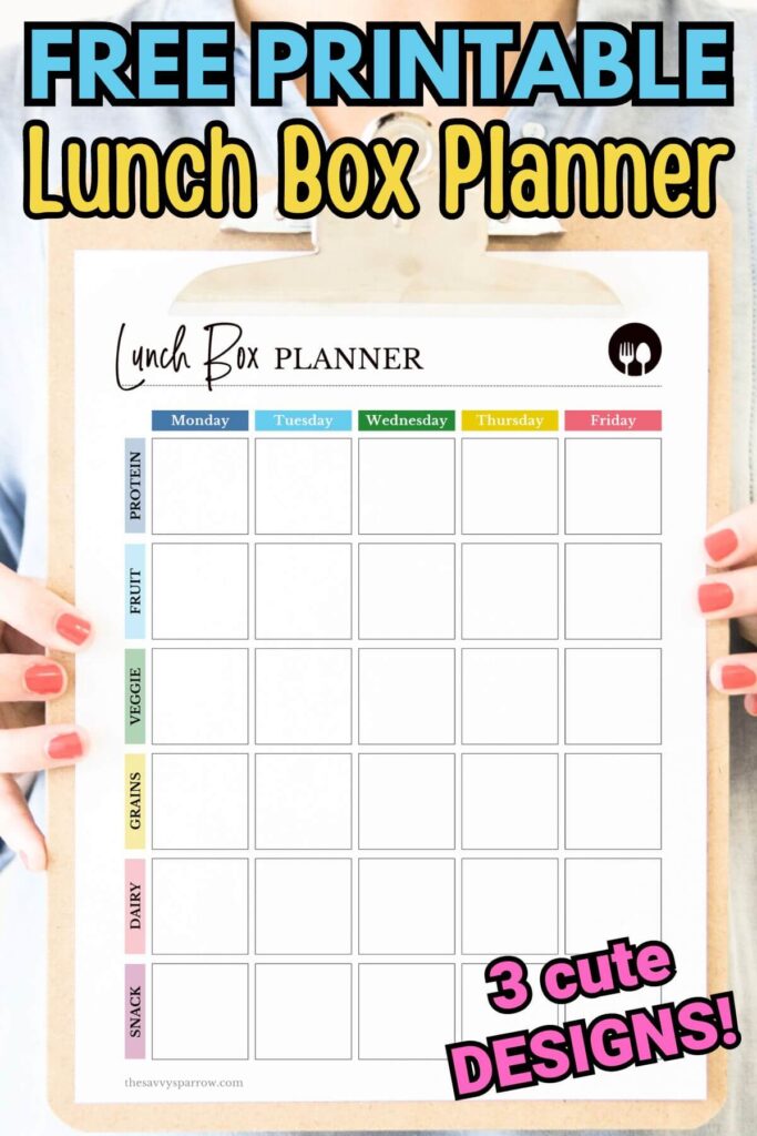 printable lunch box planner on a clipboard