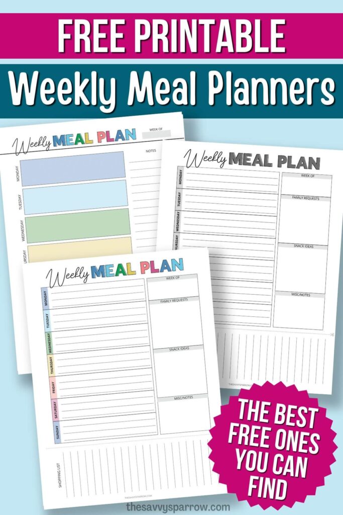 free printable weekly meal planners