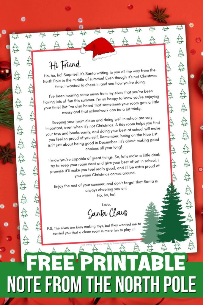 free printable note from the north pole