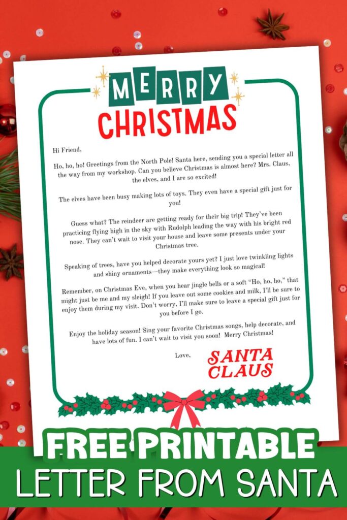 letter from Santa claus that says merry christmas on the top