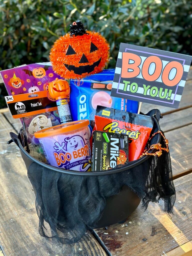 Halloween boo basket with a tag that says boo to you