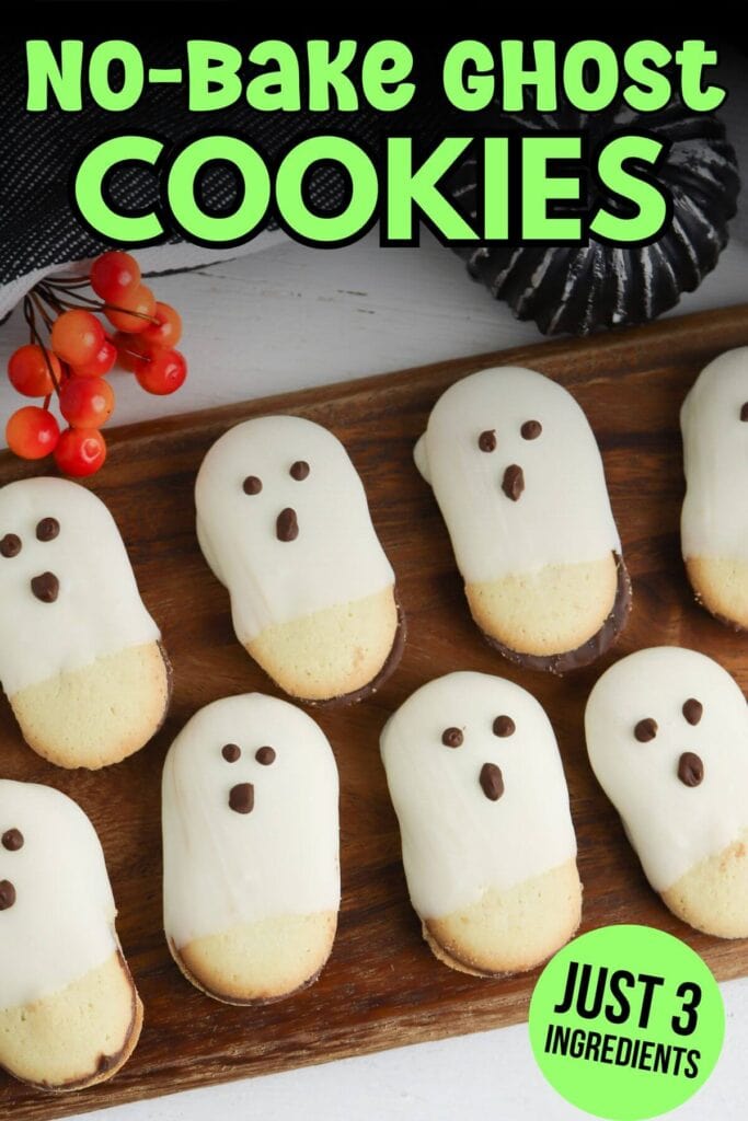 no-bake Halloween ghost cookies made with Milanos