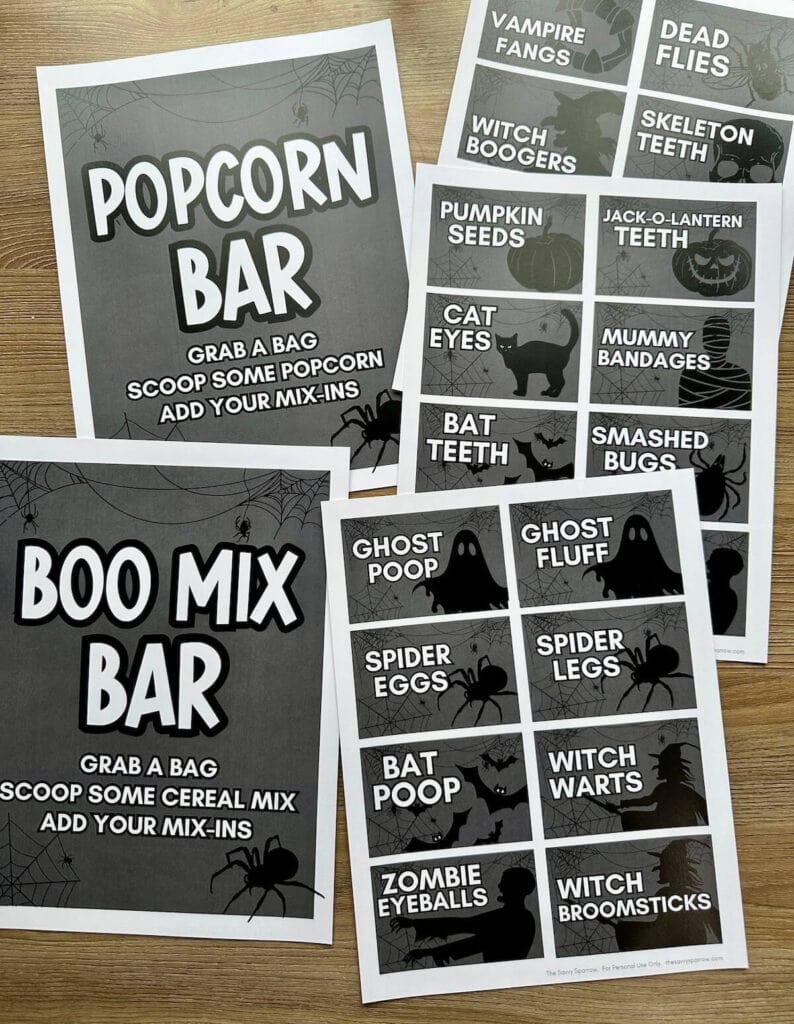 printable Halloween boo mix bar signs