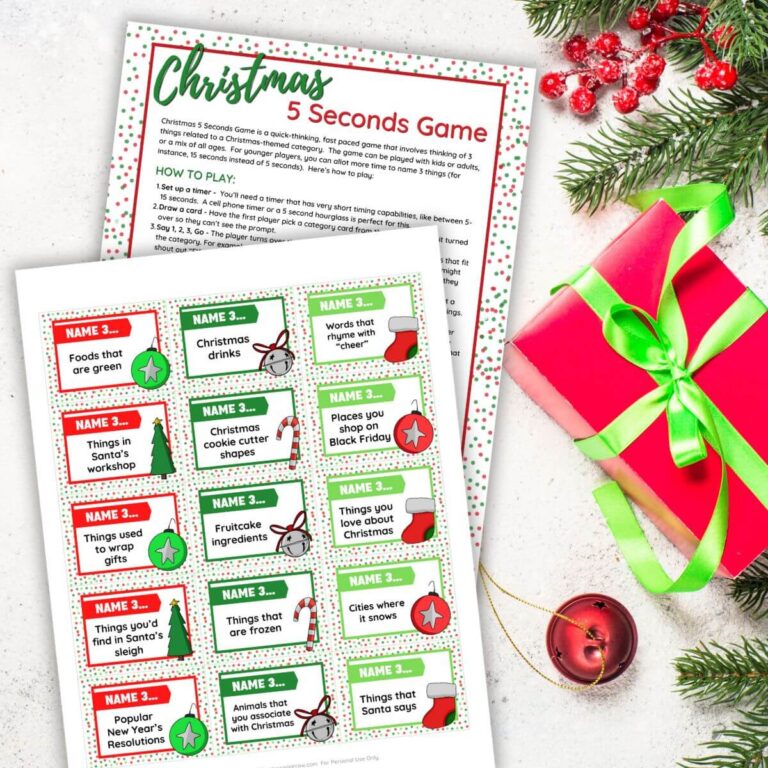 Christmas 5 seconds game free printable