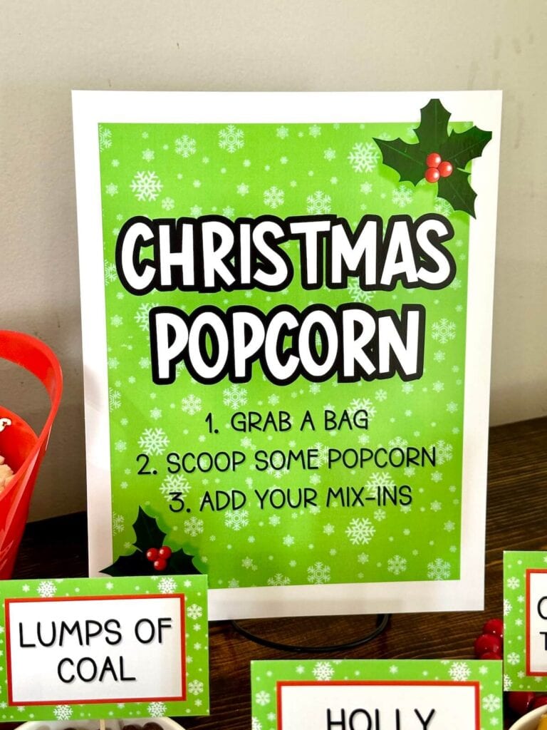 christmas popcorn bar printable sign