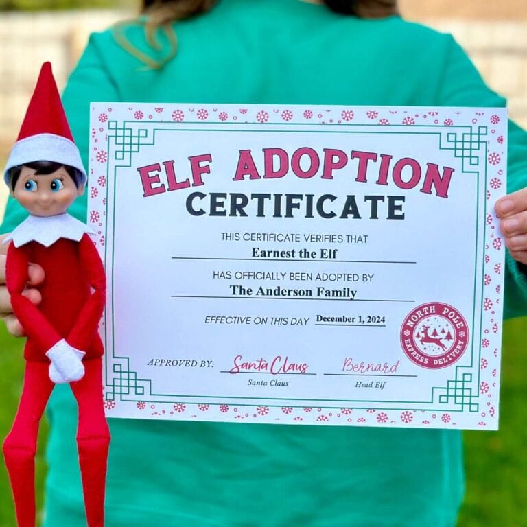 elf adoption certificate with an elf on the shelf