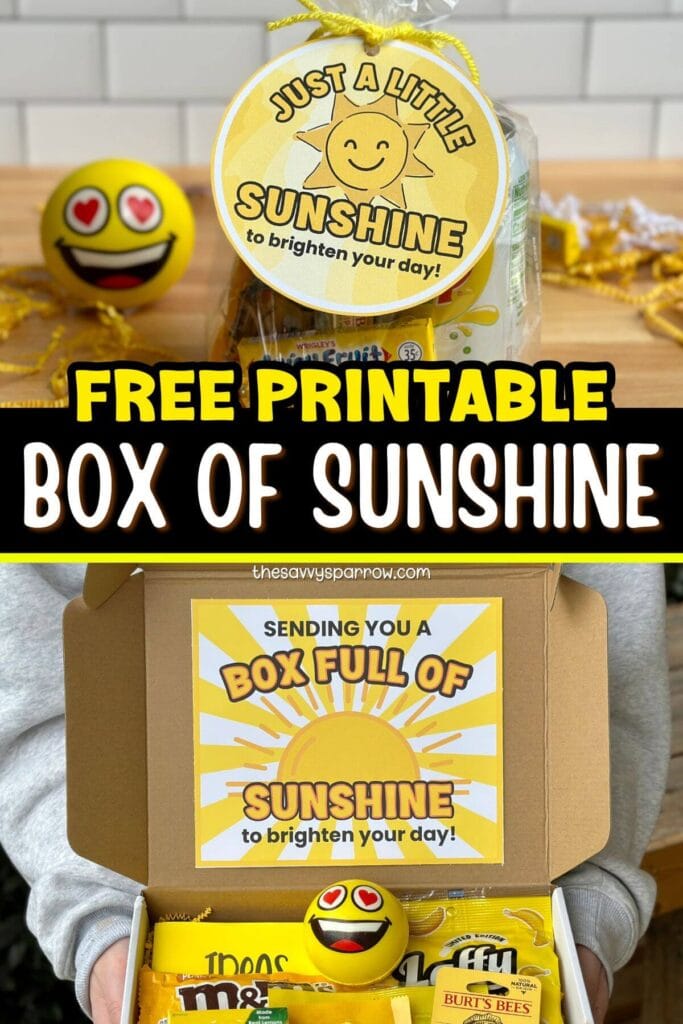 box of sunshine gift ideas with free printable gift tags