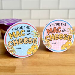 mac and cheese valentines attached to single serve macaroni and cheese cups