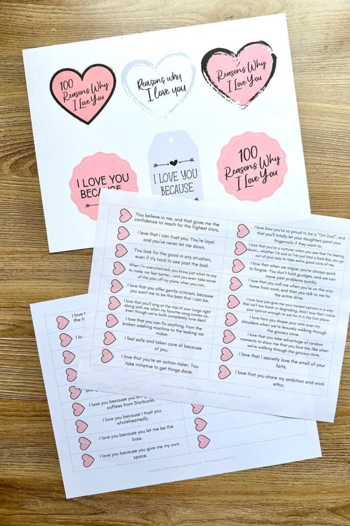 printable template to make a reasons I love you jar with love notes