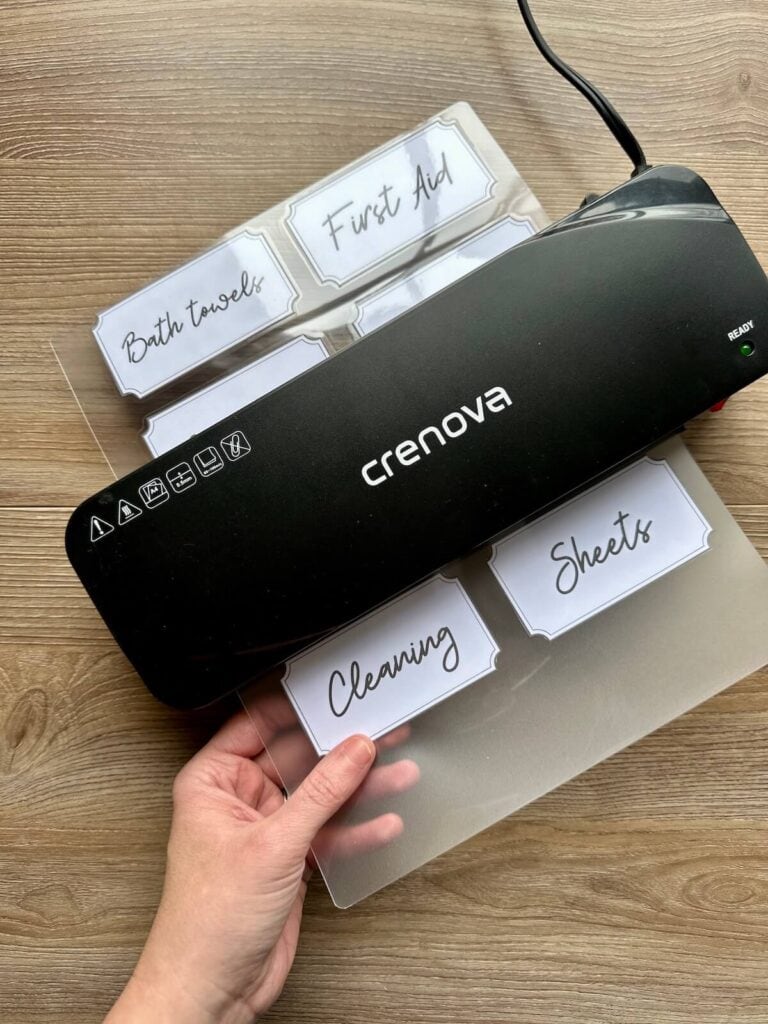 laminating labels for storage baskets