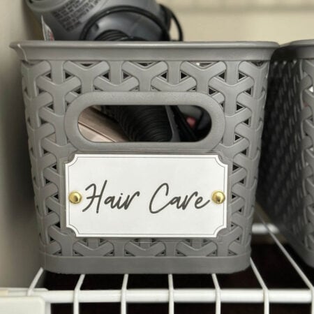 printable storage basket label that says hair care