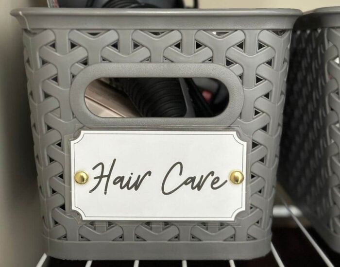 printable storage basket label that says hair care