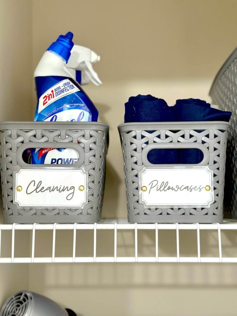 storage baskets with DIY labels