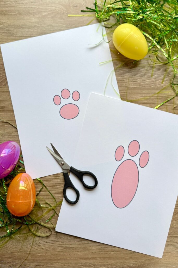 cutting out a bunny paw print stencil