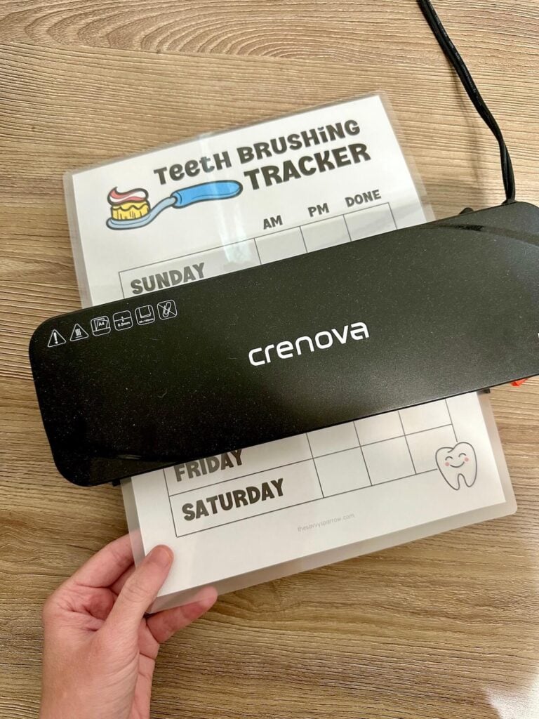 laminating a teeth brushing chart