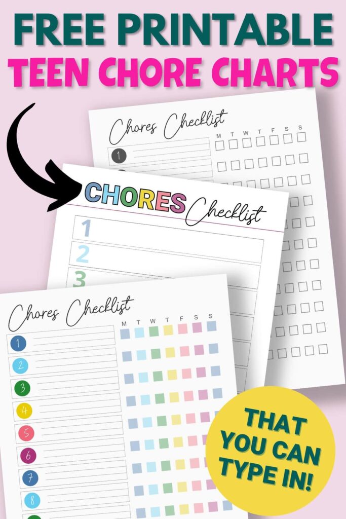 printable chore charts for teens