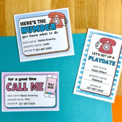 free printable playdate cards for kids with contact information