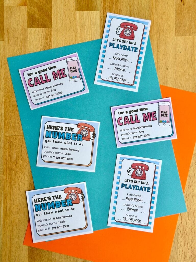free printable playdate business cards