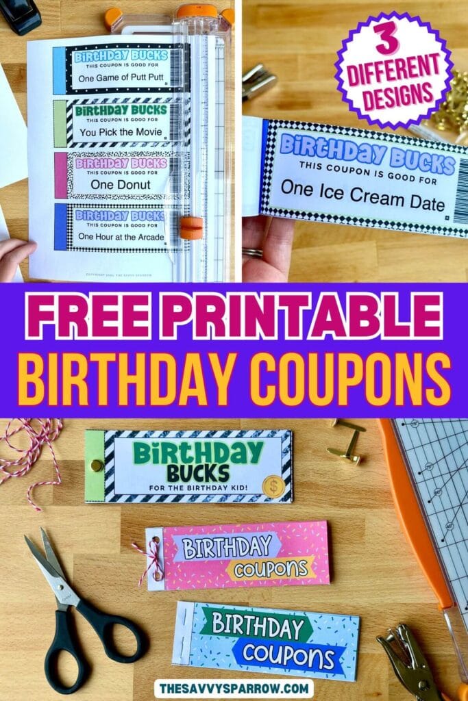 collage showing how to assemble DIY birthday coupon books