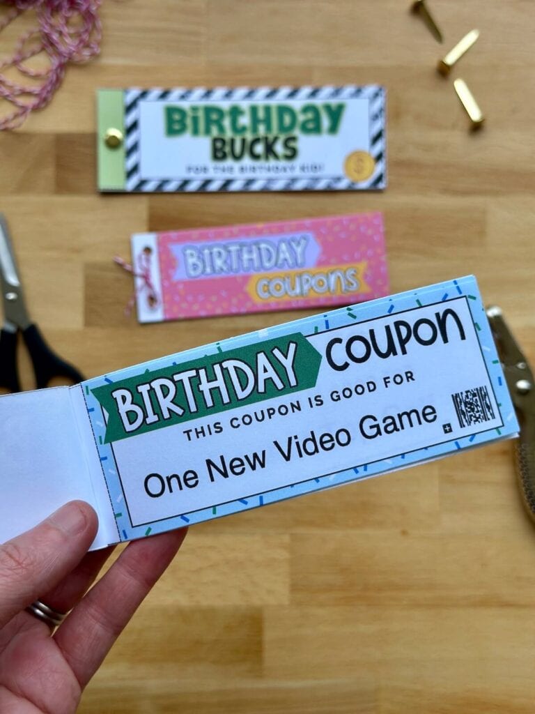 birthday coupon for kids that says one new video game