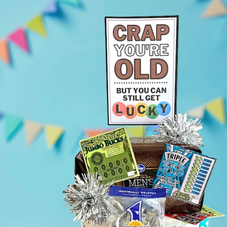 printable gift tag that says "Crap you're old" on an over the hill gag gift