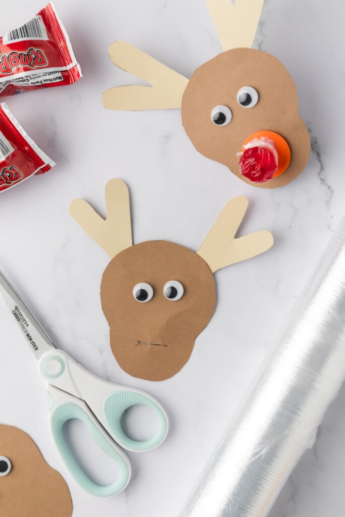 gluing eyes on a Rudolph craft template