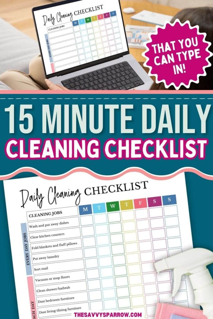 free printable daily cleaning checklist for home cleaning