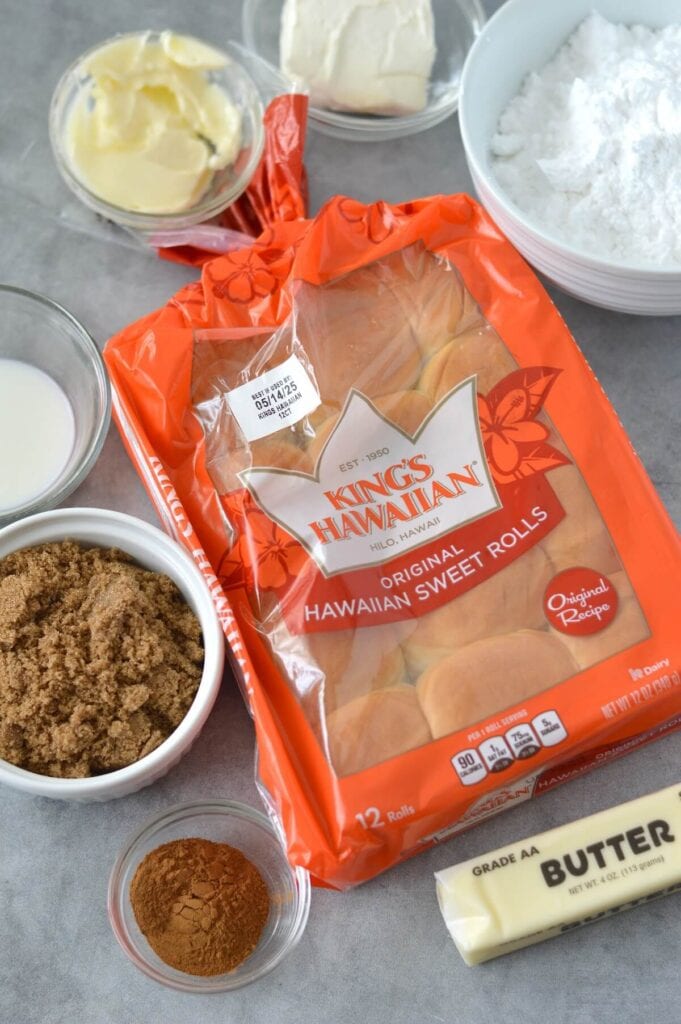 ingredients to make Hawaiian roll cinnamon rolls
