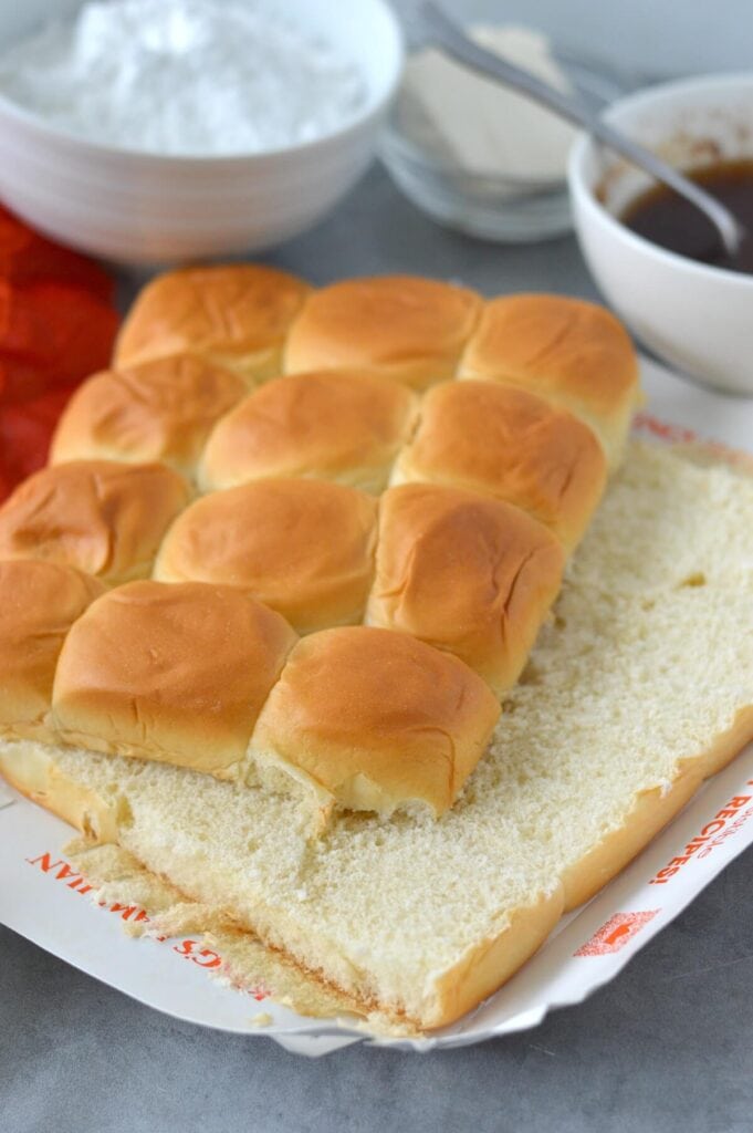 King's Hawaiian rolls cut in half horizontally
