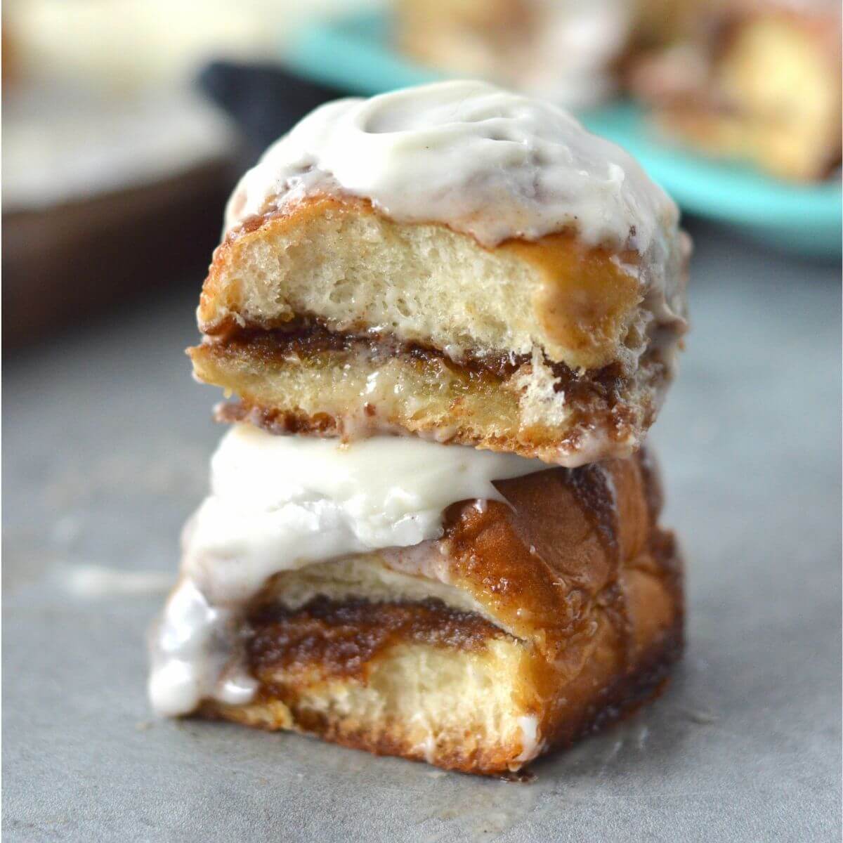 cinnamon rolls made with King's Hawaiian rolls and cream cheese icing