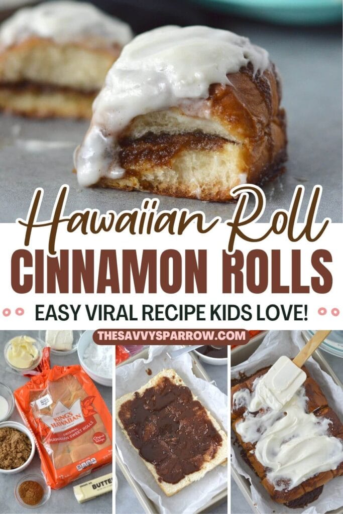 collage showing how to make cinnamon rolls with King's Hawaiian sweet rolls