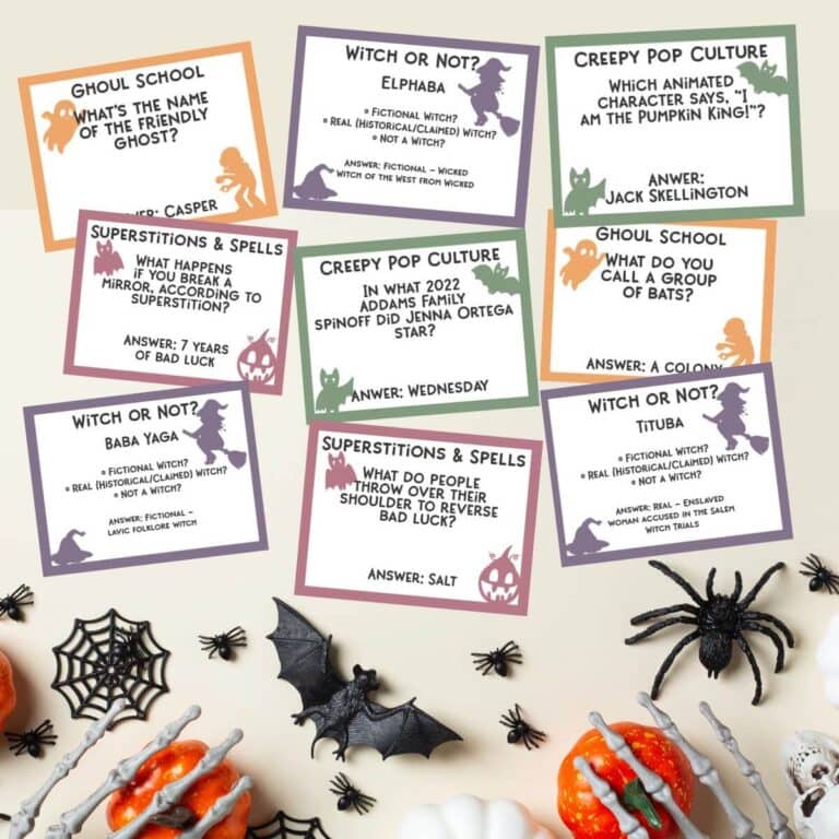 Halloween trivia game question cards