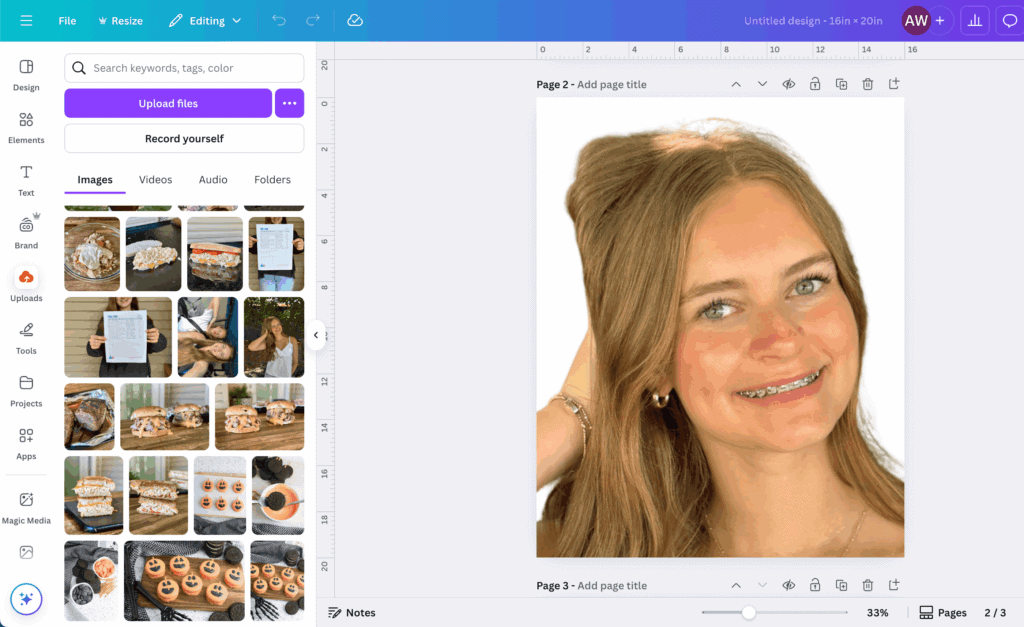 screenshot of Canva showing how to enlarge a photo