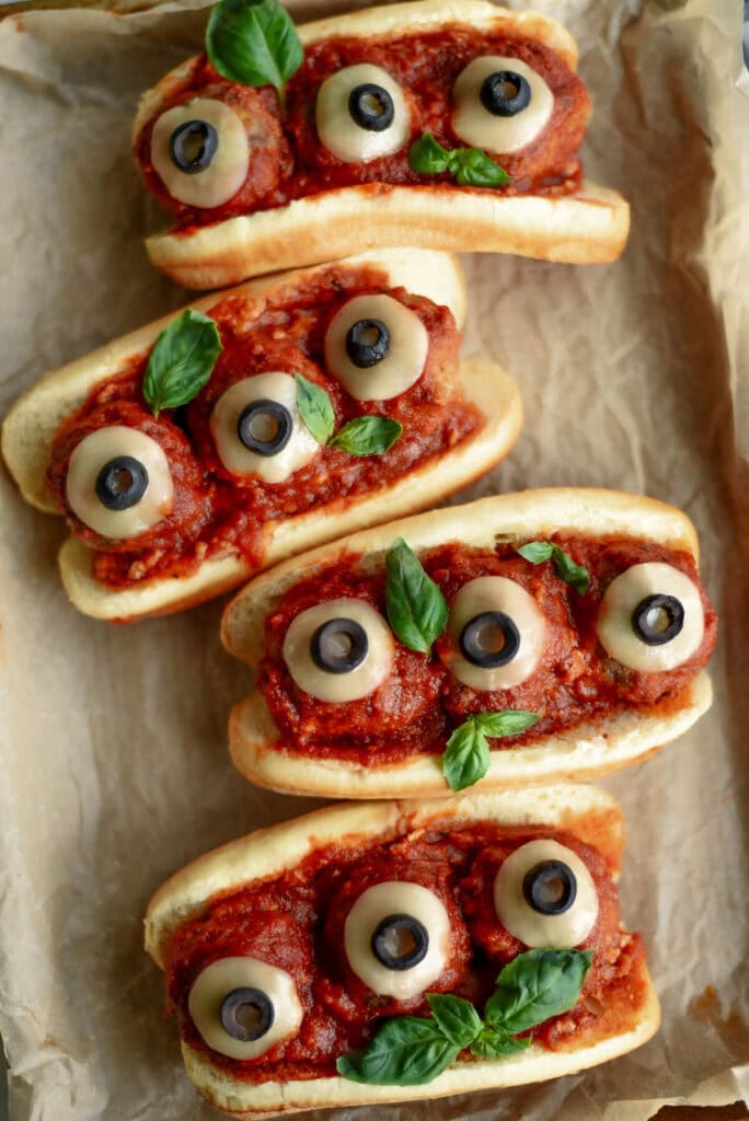 meatball subs with eyeball meatballs