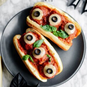 meatball subs with eyeball meatballs