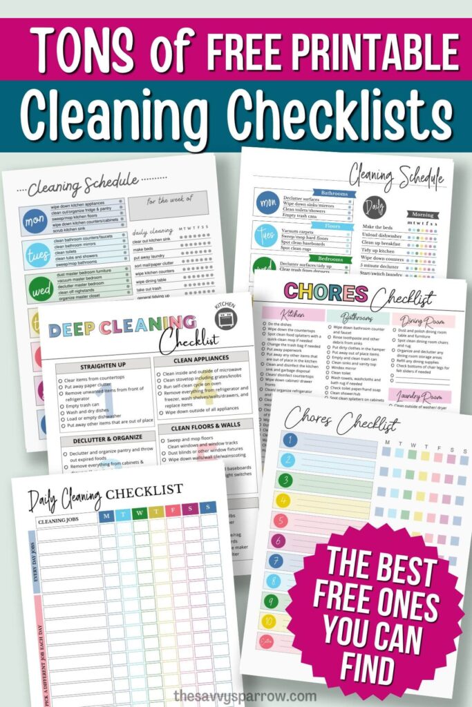 free printable cleaning checklists and chore charts