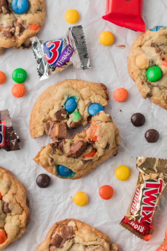 candy bar cookies with leftover Halloween candy