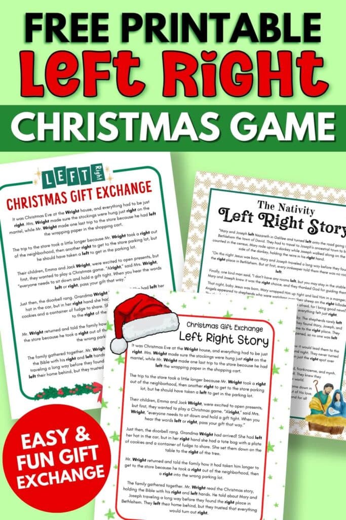 free printable left right Christmas game templates