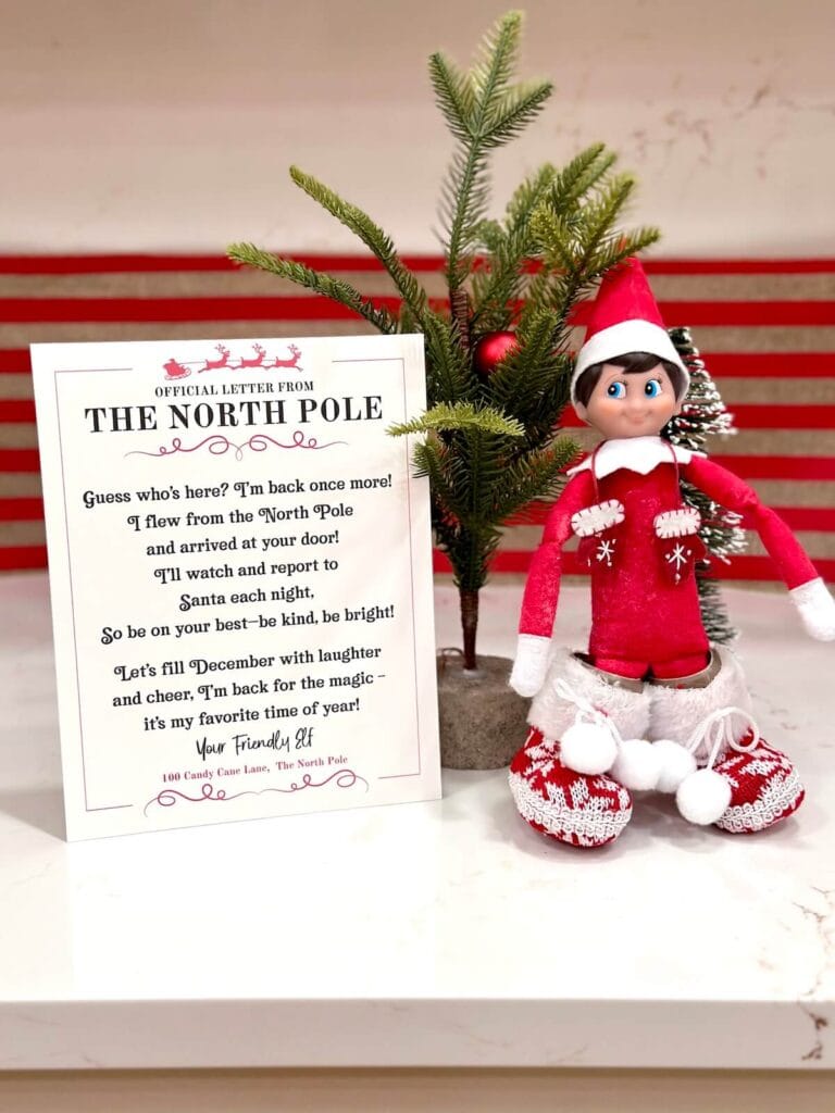 Elf on the Shelf with an elf arrival letter