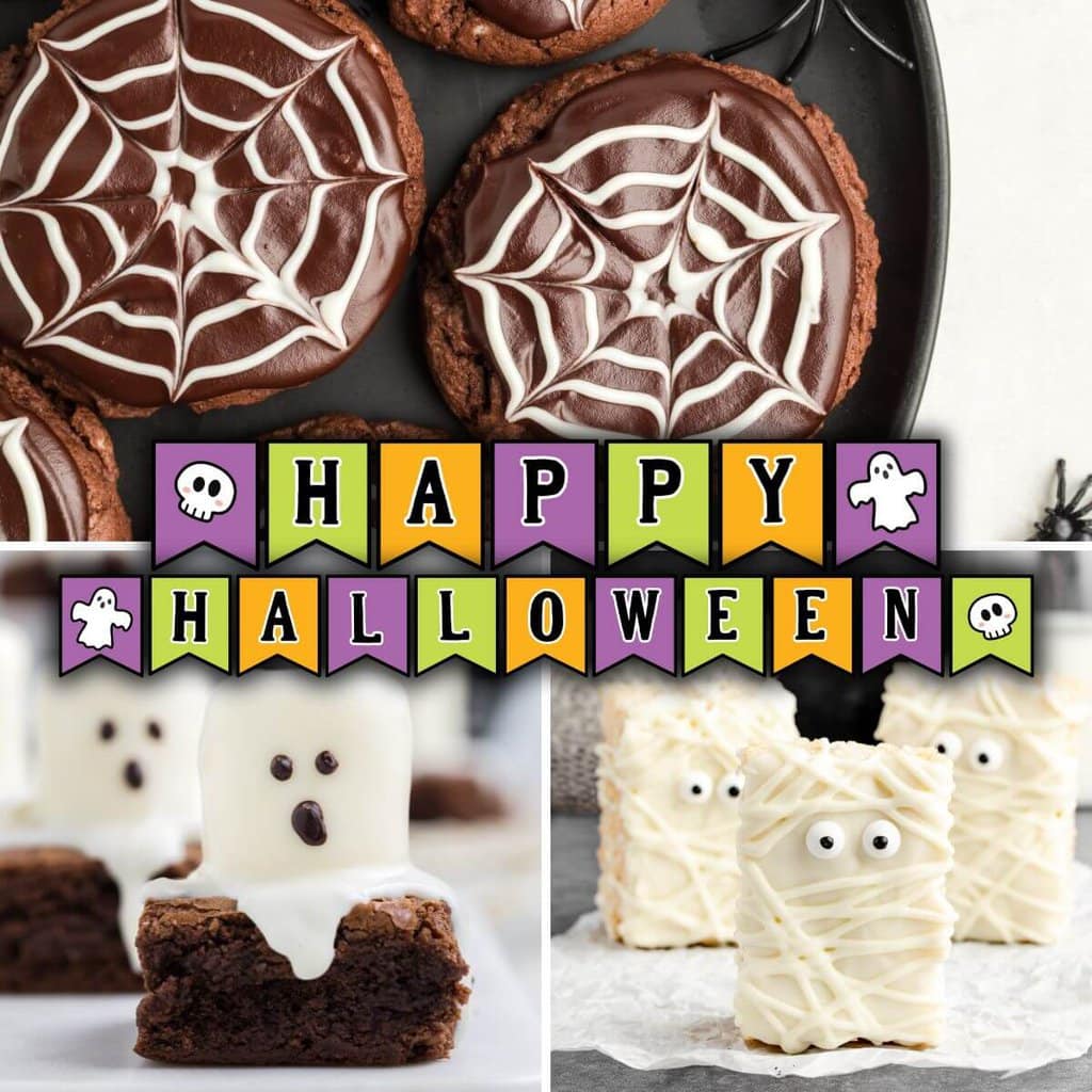 collage of Halloween treats and desserts
