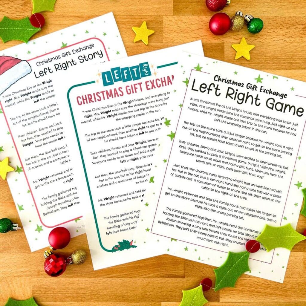left right Christmas game printable sheets