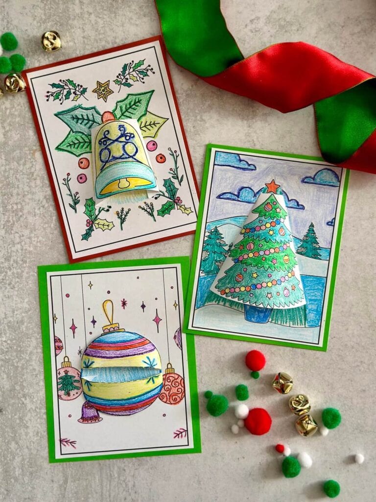 3D Christmas coloring cards