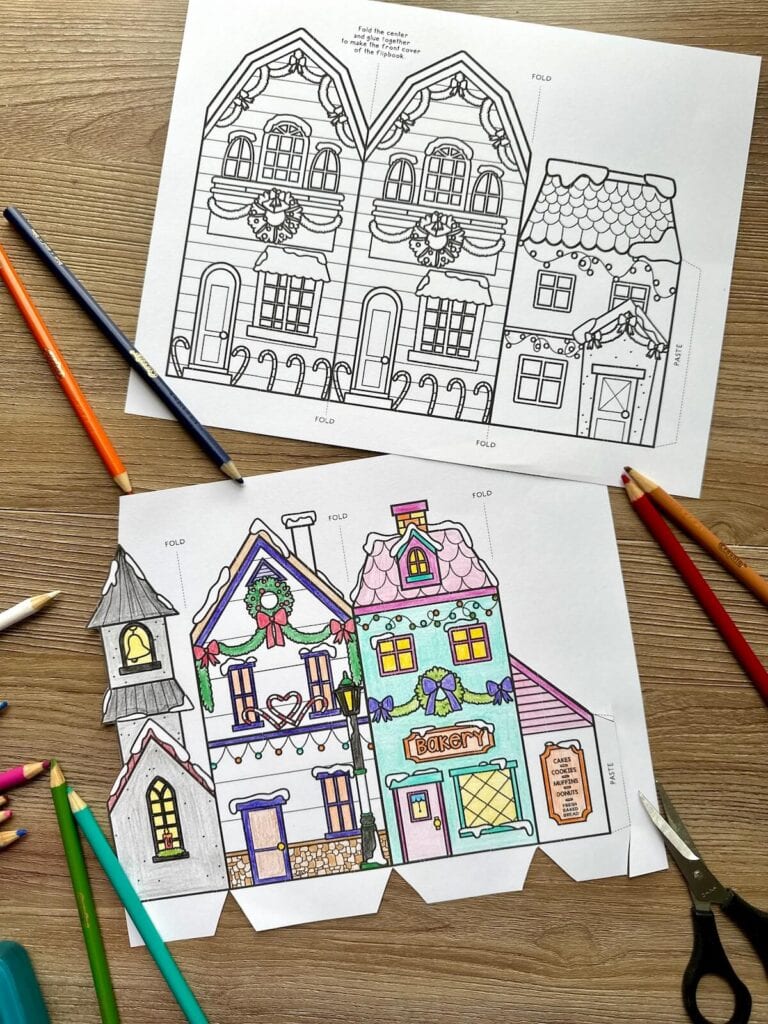 coloring free printable Christmas village sheets